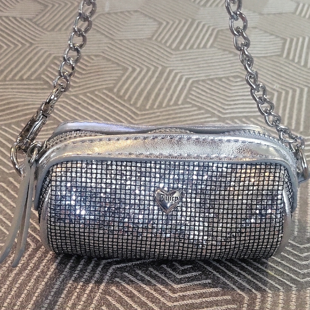 Y2K Juicy Couture Silver Chain Clutch with Heart Detail - Picture 1 of 7